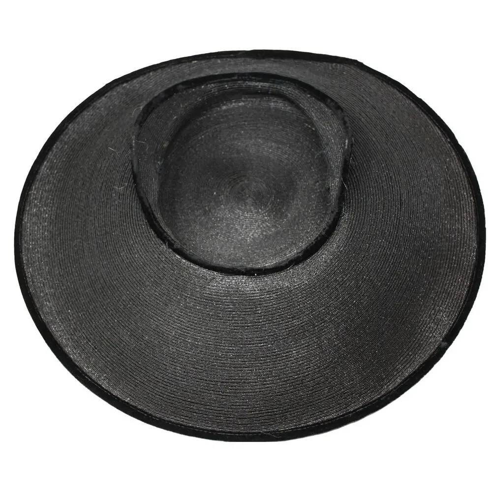 Vintage 1940s Black Wide Brim Platter Tilt Hat Floral Statement Style - Hey Viv